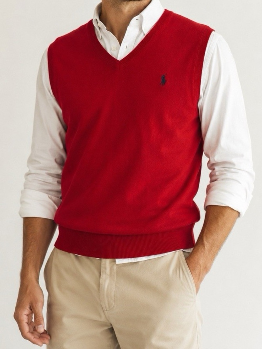 Polo Ralph Lauren Red V-neck Sleeveless Pull over sweater vest LG